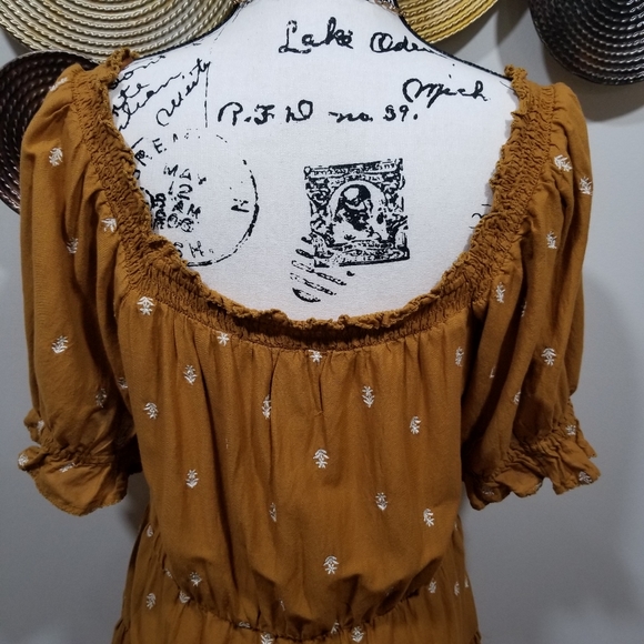 OLD NAVY Boho Off Shoulder Dress Color Ocher SIZE L TALL. - Picture 9 of 17